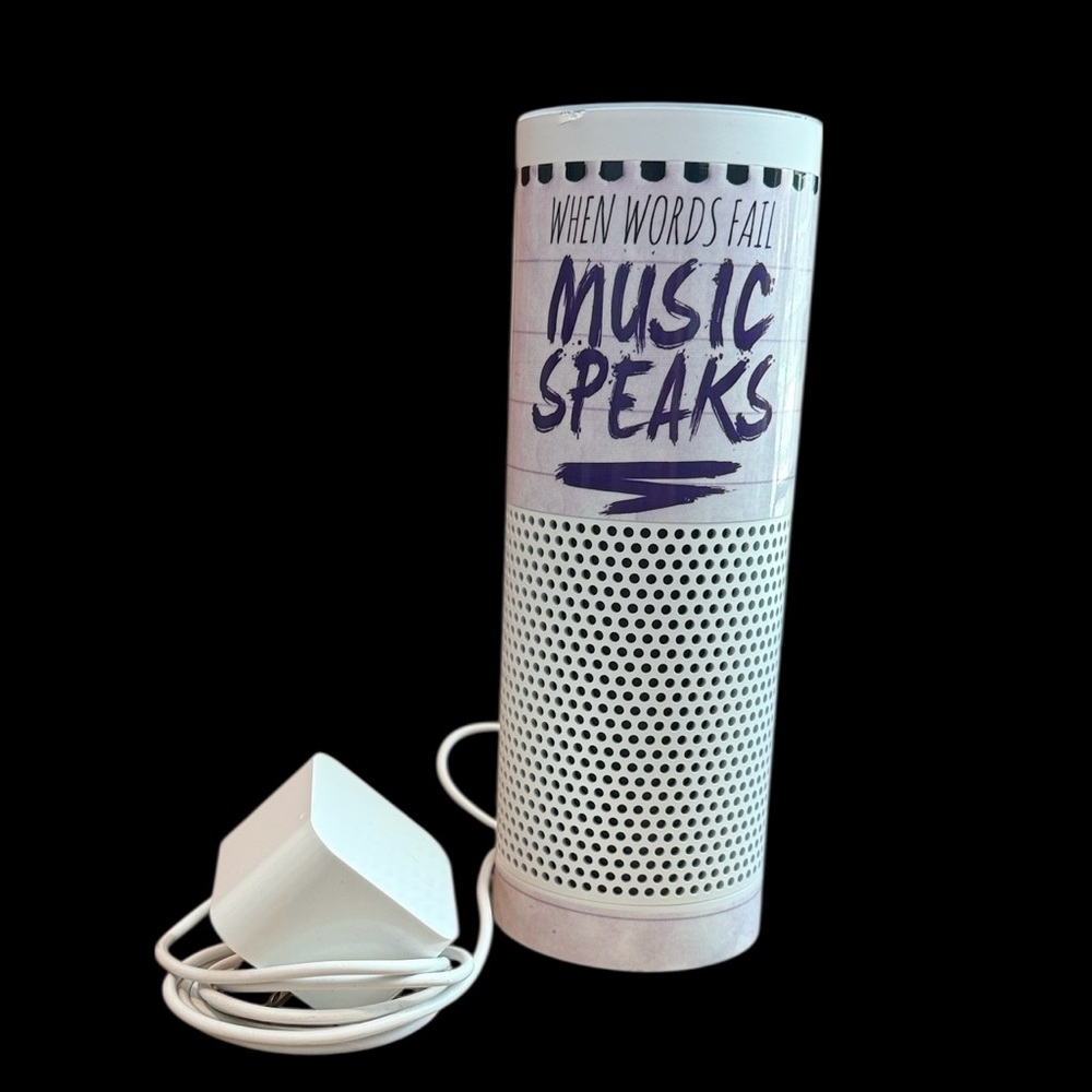 Amazon Echo Smart White Portable Speaker Quote “When words Fail ,Music Speaks”